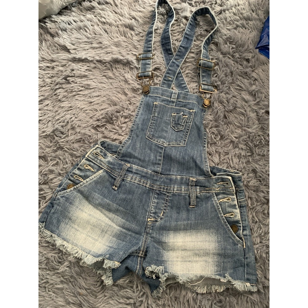 YMI Jean Boho Short Overalls, Romper, Distressed Retro,Y2K, Festival Wear Sz 0